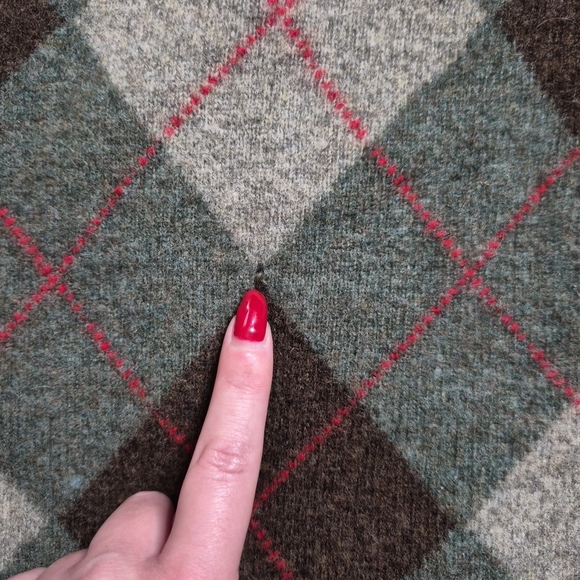 J. Crew Cardigan Sweater Lambs Wool Size Medium M Argyle Green Brown Gray Preppy - Picture 12 of 13